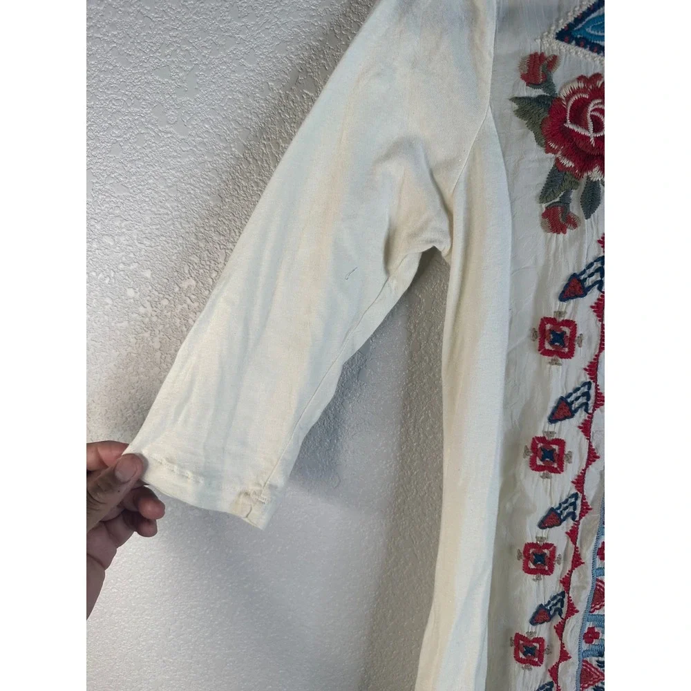 Johnny Was Women's Cream Embroidered Floral Boho Tunic Dress Size XS